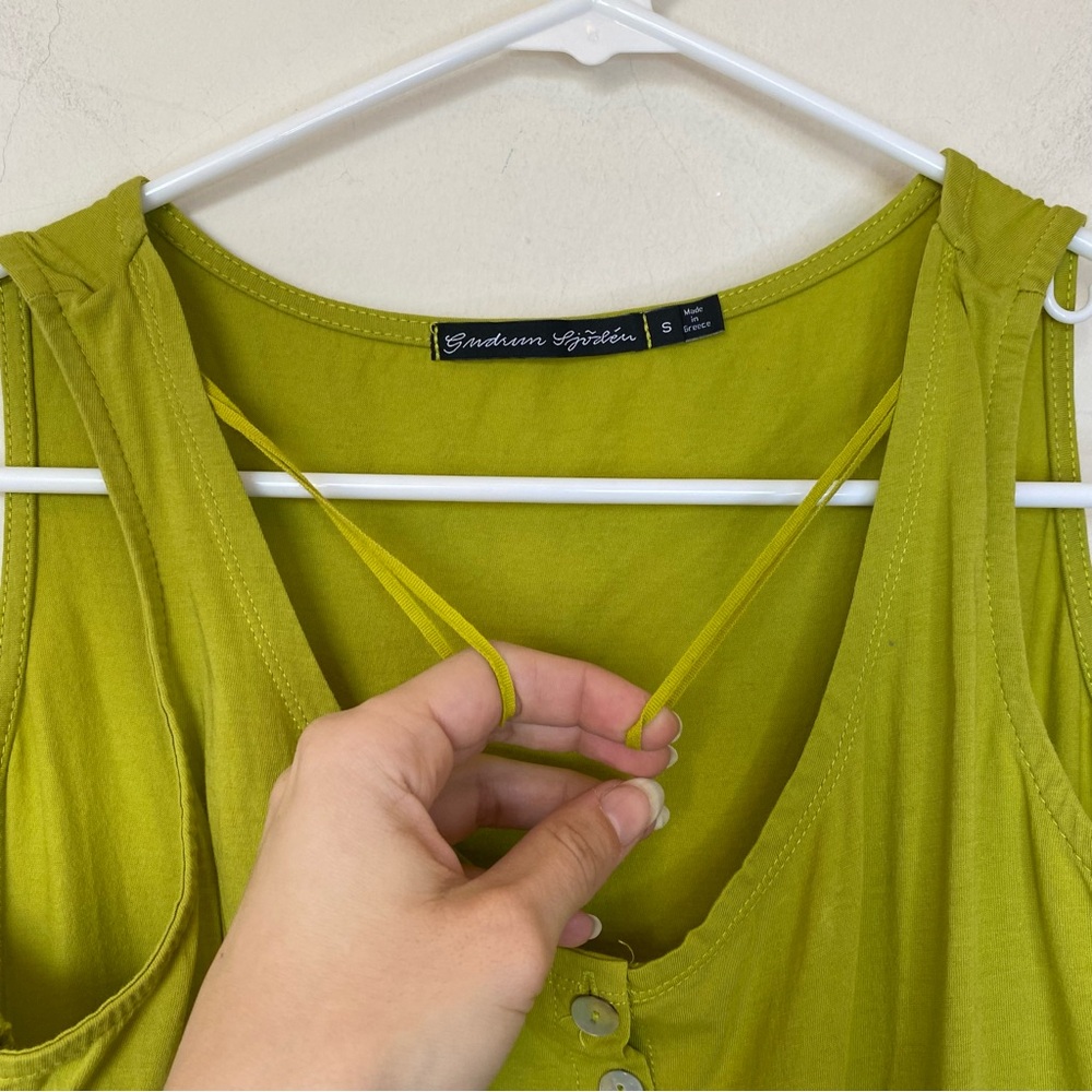 GUDRUN SJODEN Sleeveless Button Front Cotton Mini Dress Lime Green Sz Small - Picture 7 of 10